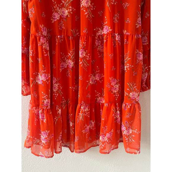 NWT Women's Vince Camuto Three Tier Orange Floral Print Flowy Boho‎ Dress Sz Med - Picture 9 of 12